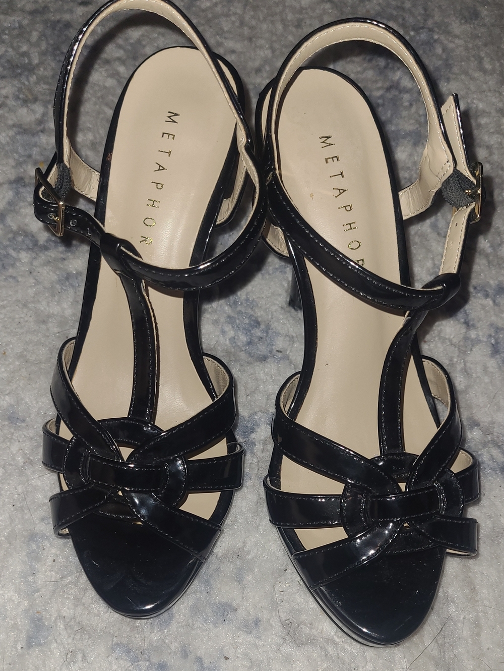 Metaphor Black Strappy Leather Heels